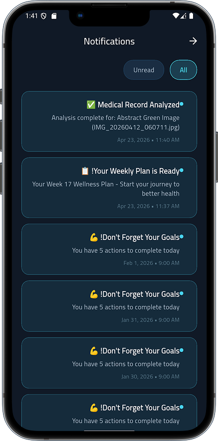 Omica profile and health settings screen